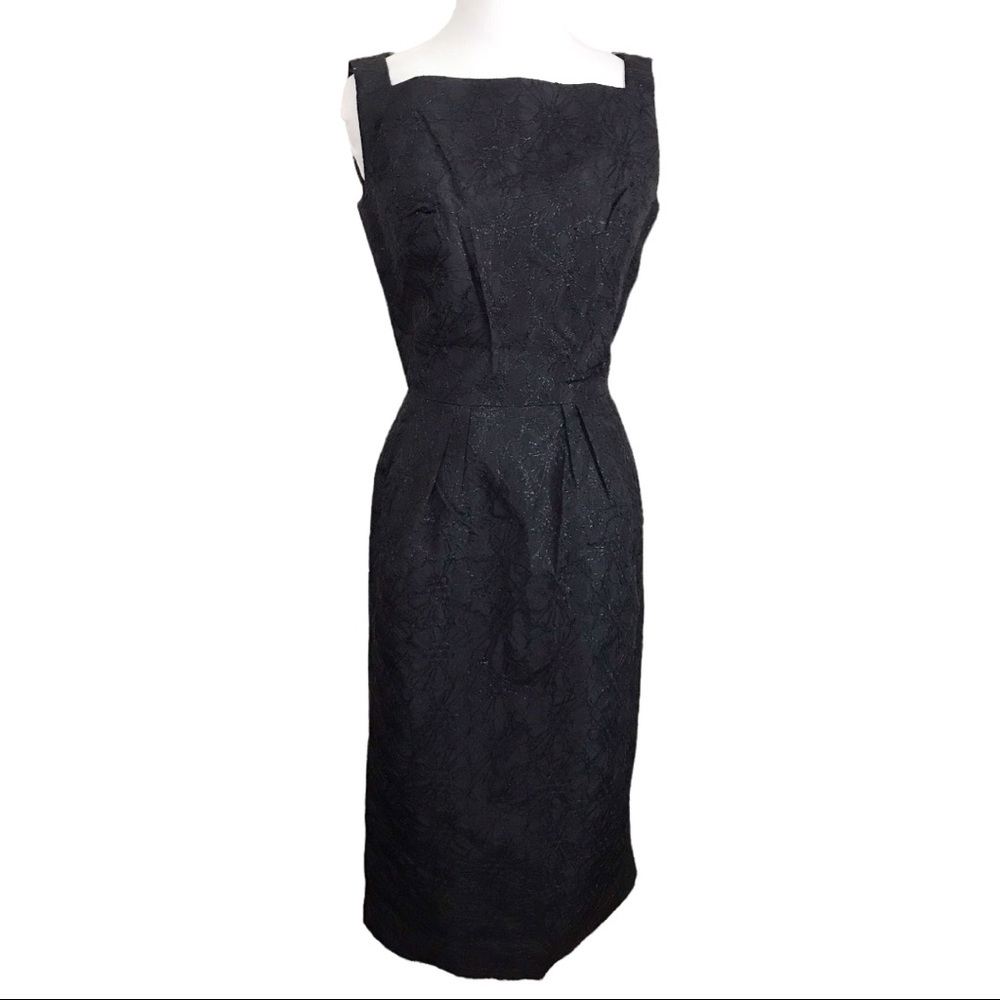 Vintage Square Neck Floral Little Black Dress